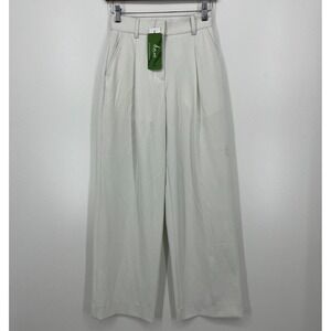 Amour Vert Pleated Wide Leg Trouser Pants Women's Size 0 White Straight Leg New